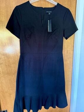 Banana Republic Black Short-Sleeve Fit-and-Flare Dress with Ruffle Hem